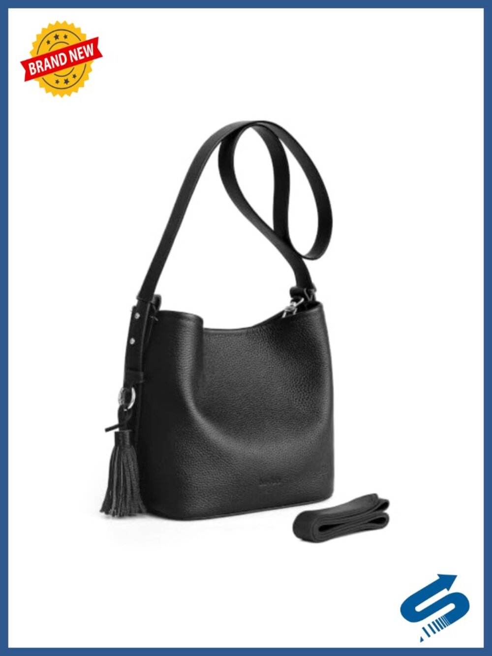 Genuine Leather Small Bucket Bag Crossbody Strap Shoulder Purse